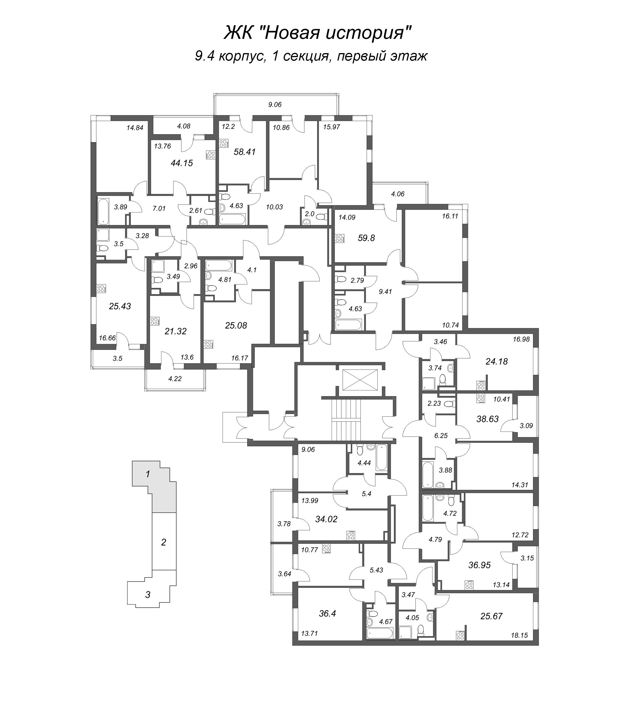 Квартира-студия, 21.32 м² в ЖК "Новая история" - планировка этажа