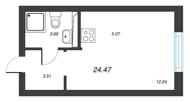 Квартира-студия, 24.47 м² в ЖК "Кронфорт. Центральный" - планировка, фото №1