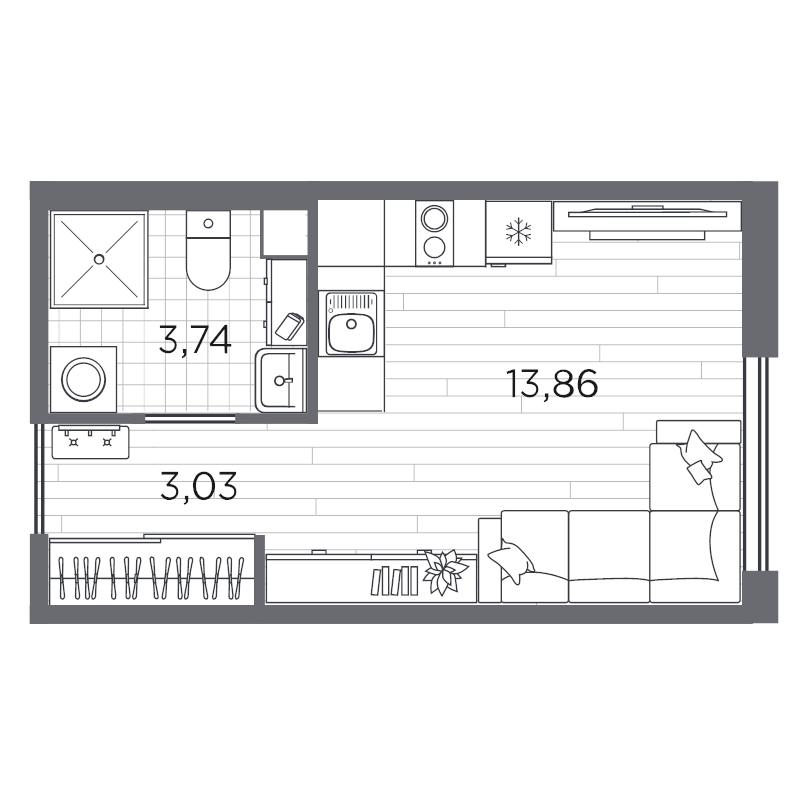 Квартира-студия, 20.63 м² в ЖК "PLUS Пулковский" - планировка, фото №1