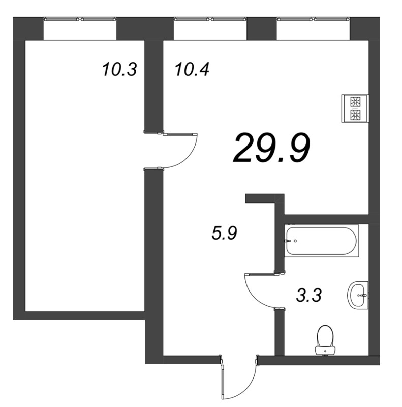 1-комнатная квартира, 29.9 м² - планировка, фото №1