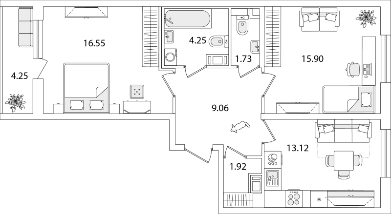 2-комнатная квартира, 64.5 м² в ЖК "Кинопарк" - планировка, фото №1
