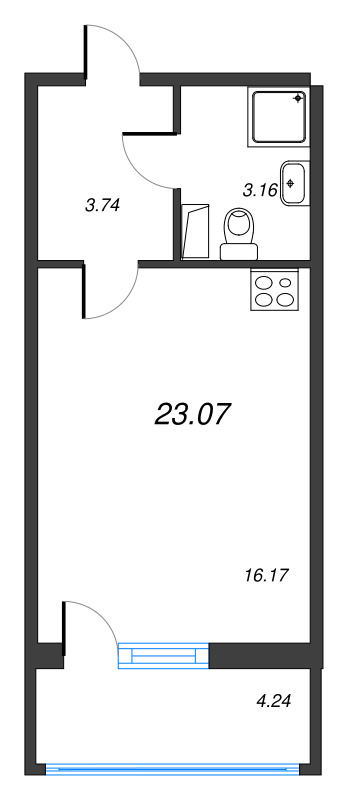 Квартира-студия, 23.07 м² в ЖК "Полис ЛАВрики" - планировка, фото №1