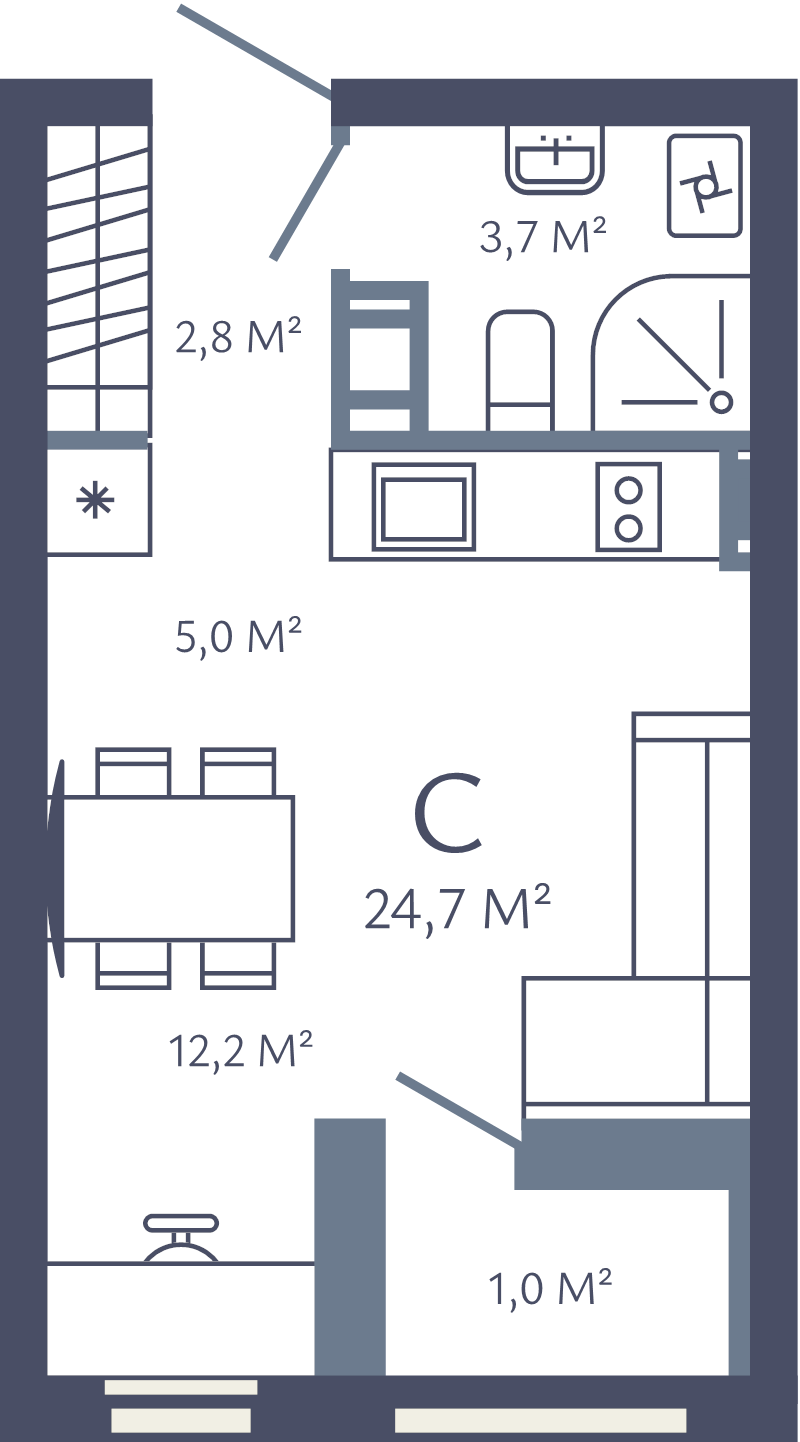 Квартира-студия, 24.7 м² в ЖК "Лендлер" - планировка, фото №1
