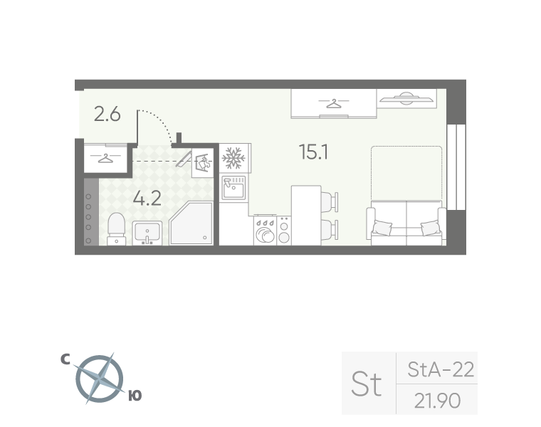 Квартира-студия, 21.9 м² в ЖК "Пулково Lake" - планировка, фото №1