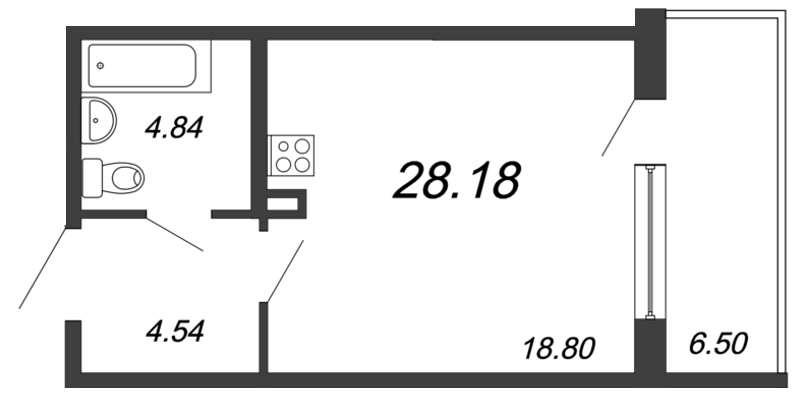Квартира-студия, 34.68 м² в ЖК "Волковский" - планировка, фото №1