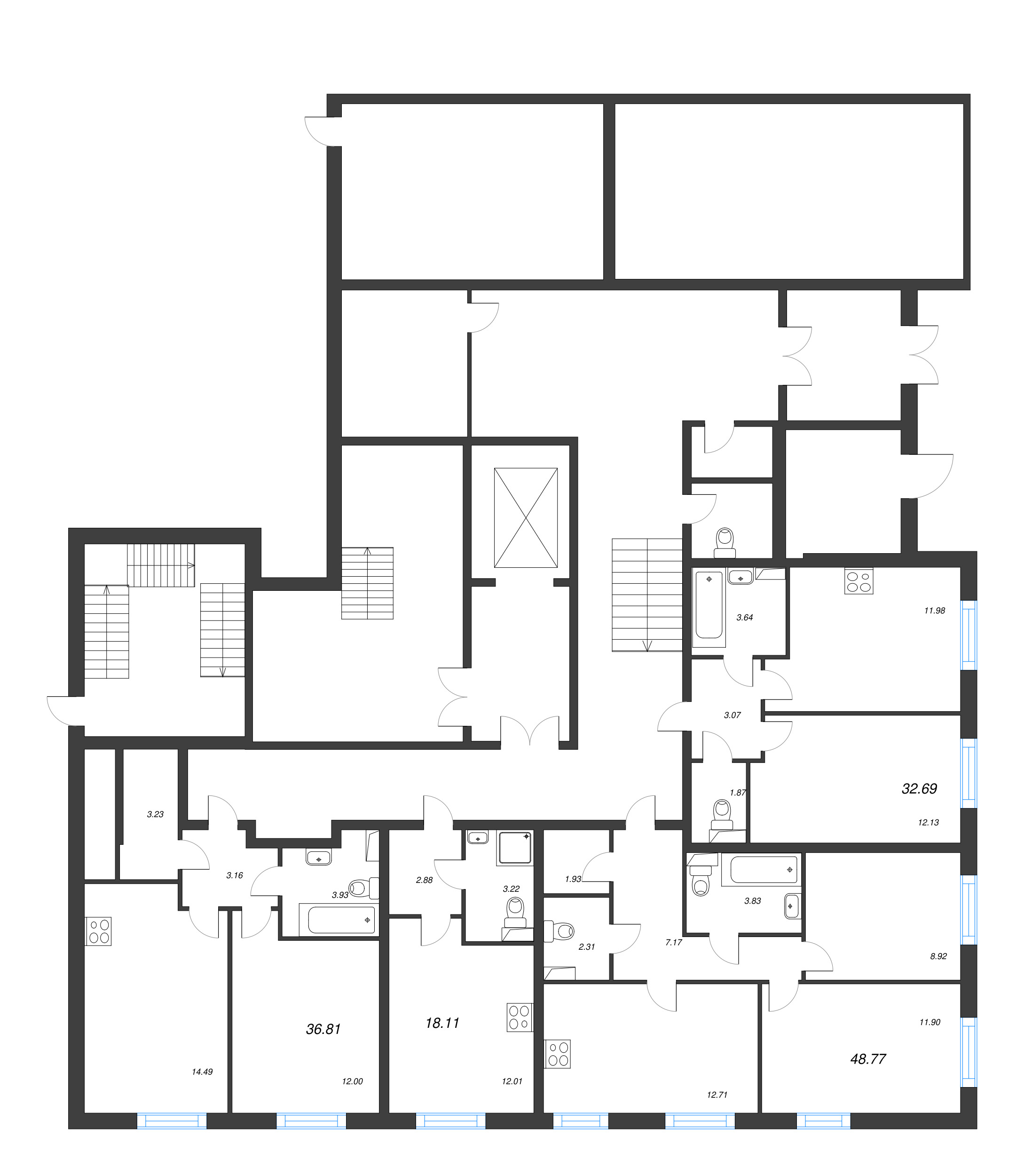 2-комнатная (Евро) квартира, 36.81 м² - планировка этажа