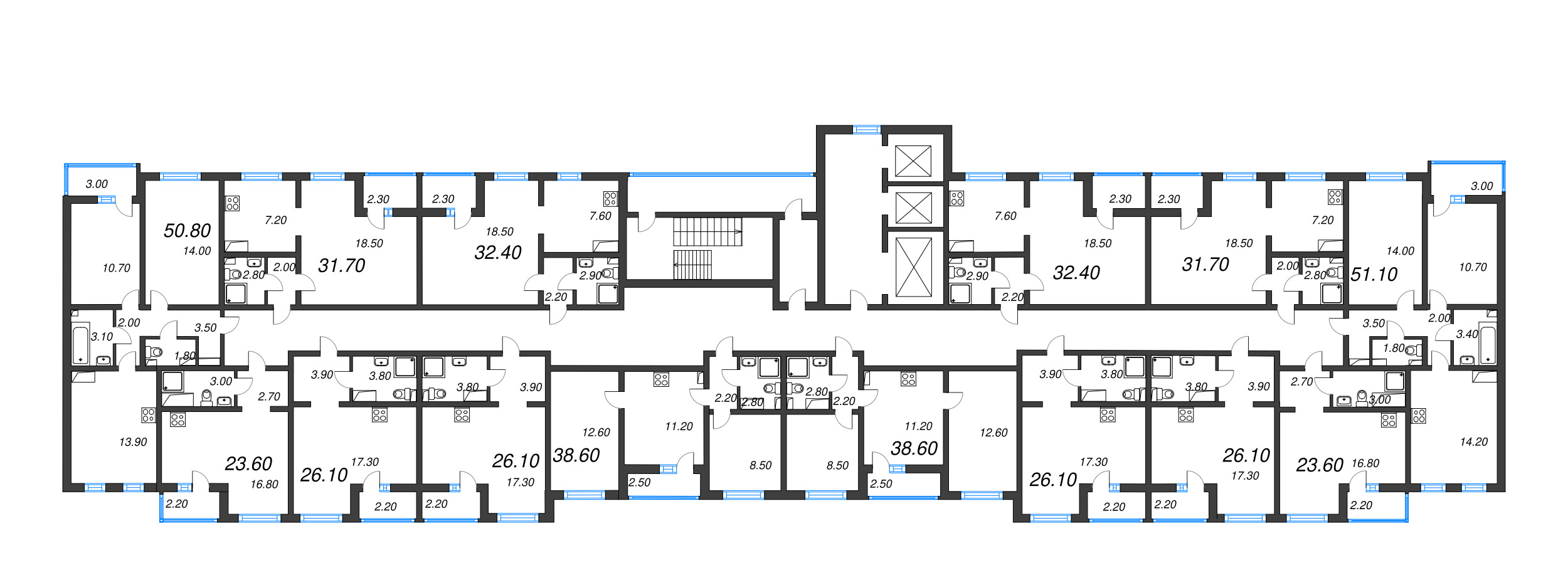 2-комнатная квартира, 38.6 м² в ЖК "Цветной город" - планировка этажа