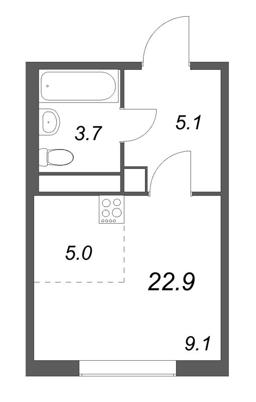Квартира-студия, 22.9 м² в ЖК "Гений" - планировка, фото №1