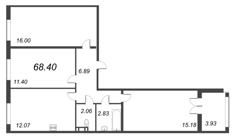 3-комнатная квартира, 68.4 м² - планировка, фото №1