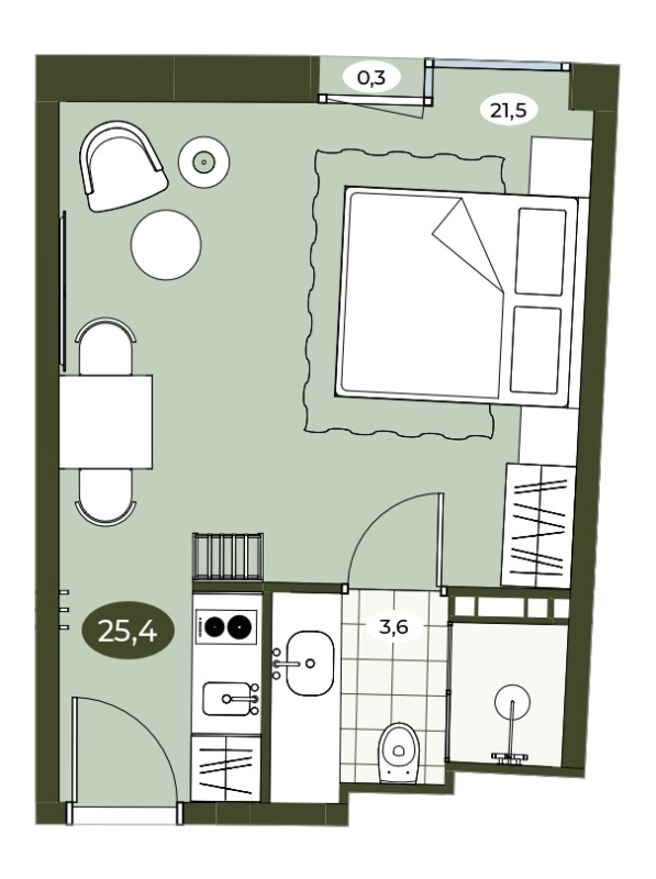 Квартира-студия, 25.3 м² в ЖК "Место в Рощино" - планировка, фото №1
