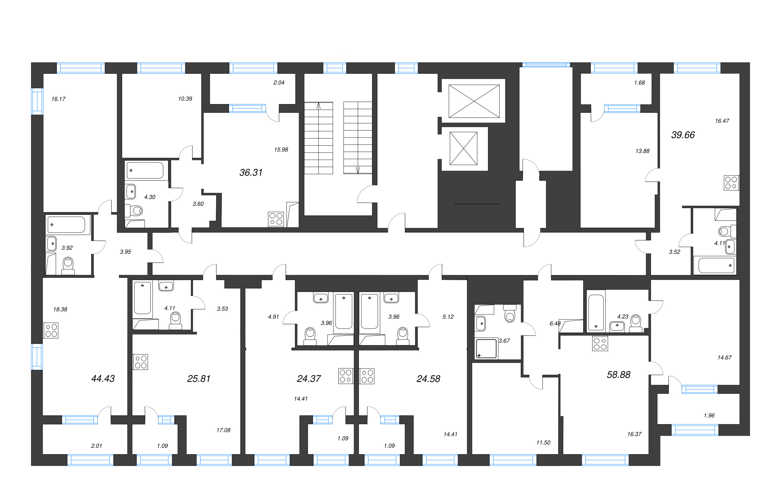 Квартира-студия, 24.37 м² в ЖК "ORO by Akvilon" - планировка этажа