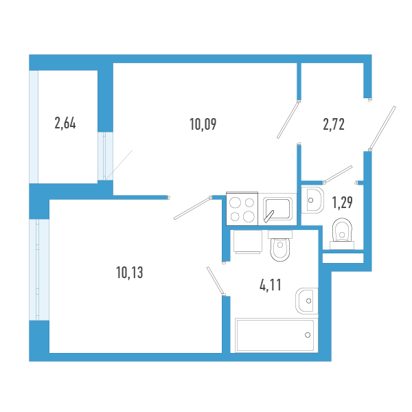 1-комнатная квартира, 29.66 м² в ЖК "AEROCITY" - планировка, фото №1