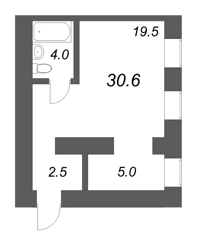 Квартира-студия, 30.6 м² в ЖК "Дом купца Злобина" - планировка, фото №1