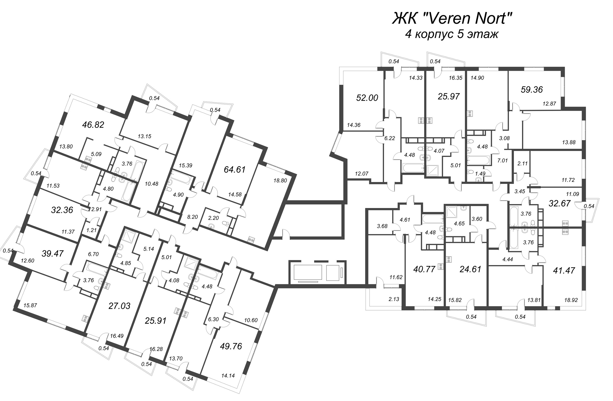 1-комнатная квартира, 32.36 м² в ЖК "VEREN NORT сертолово" - планировка этажа