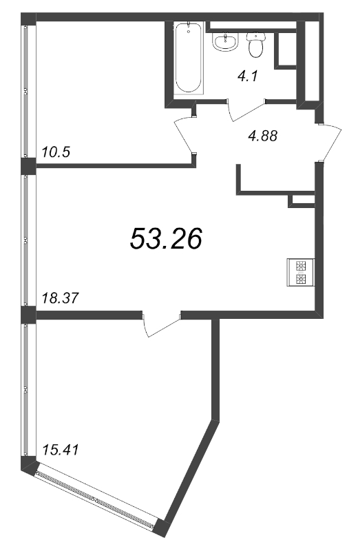 3-комнатная (Евро) квартира, 53.26 м² - планировка, фото №1