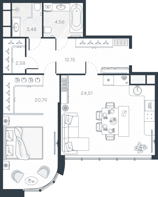 2-комнатная (Евро) квартира, 68.07 м² в ЖК "MONODOM-ART" - планировка, фото №1