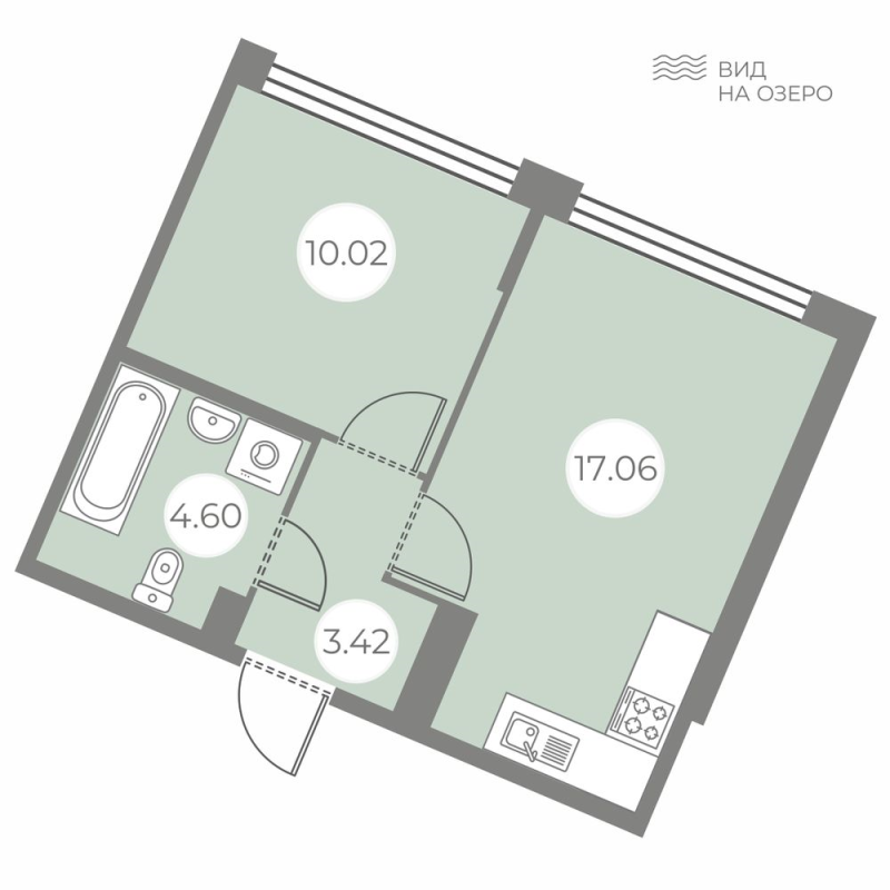 2-комнатная (Евро) квартира, 35.1 м² - планировка, фото №1