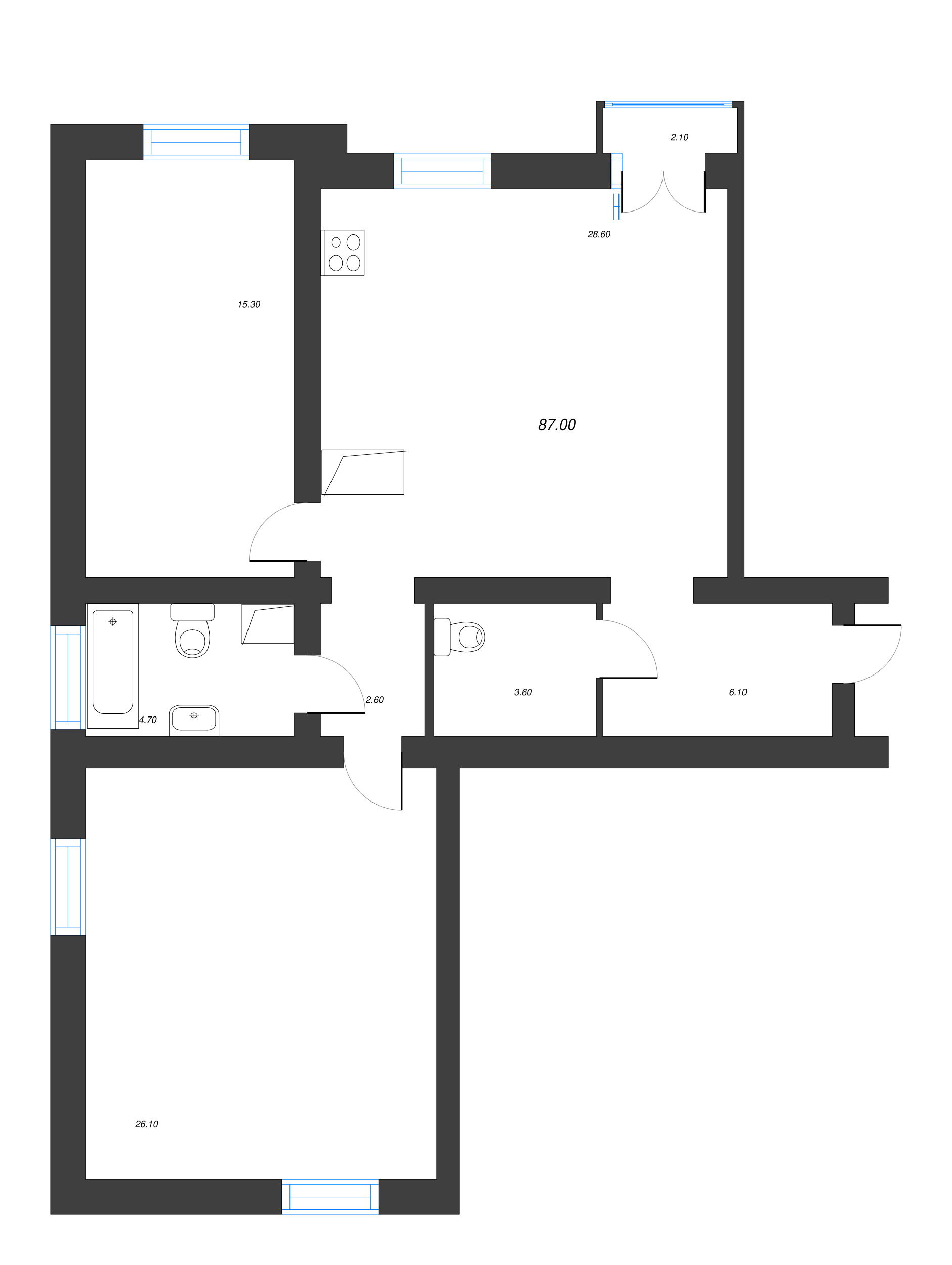 2-комнатная квартира, 62 м² в ЖК "Аура" - планировка этажа