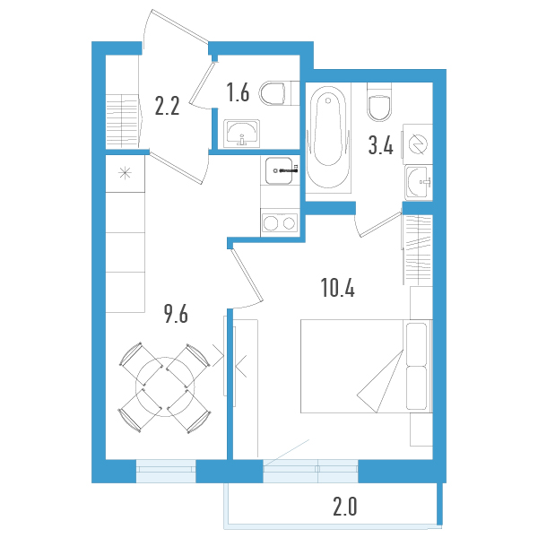 1-комнатная квартира, 27.8 м² в ЖК "Аэросити" - планировка, фото №1