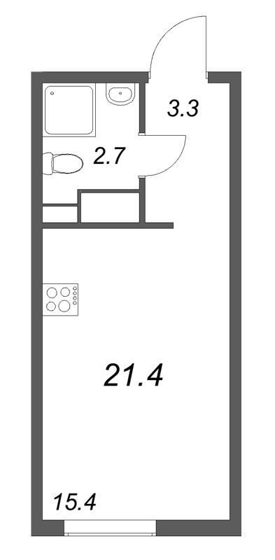 Квартира-студия, 21.4 м² в ЖК "Октябрьская набережная" - планировка, фото №1