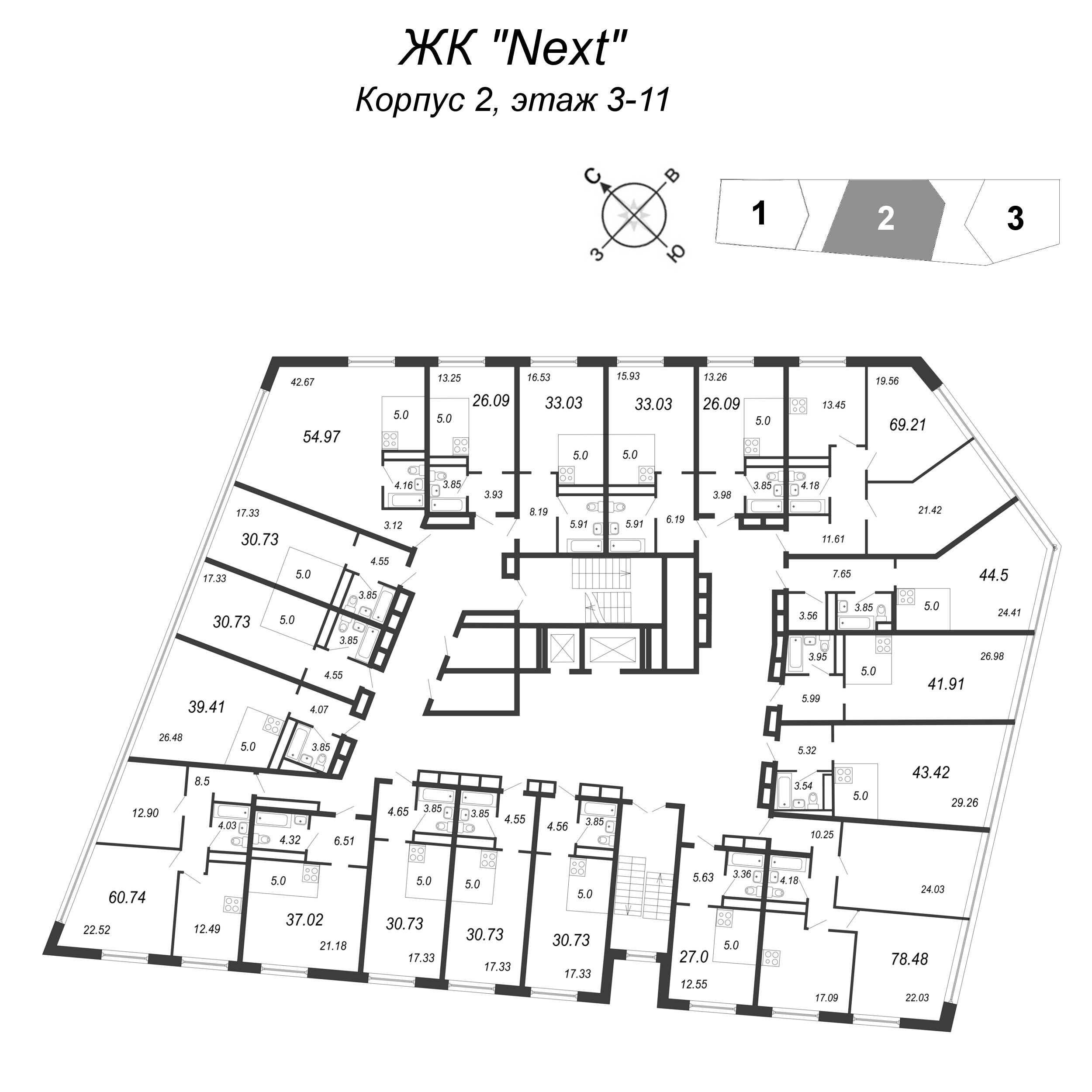 Квартира-студия, 37.6 м² в ЖК "Next" - планировка этажа