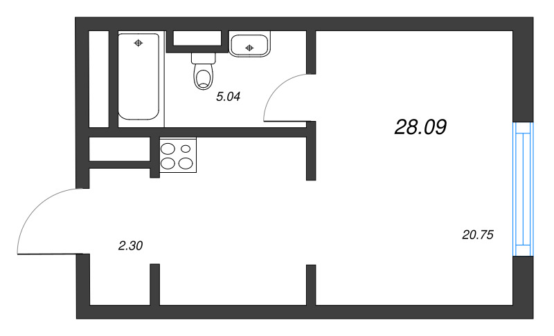 Квартира-студия, 28.09 м² - планировка, фото №1