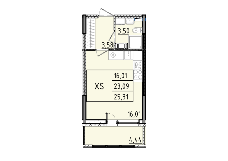 Квартира-студия, 25.31 м² - планировка, фото №1