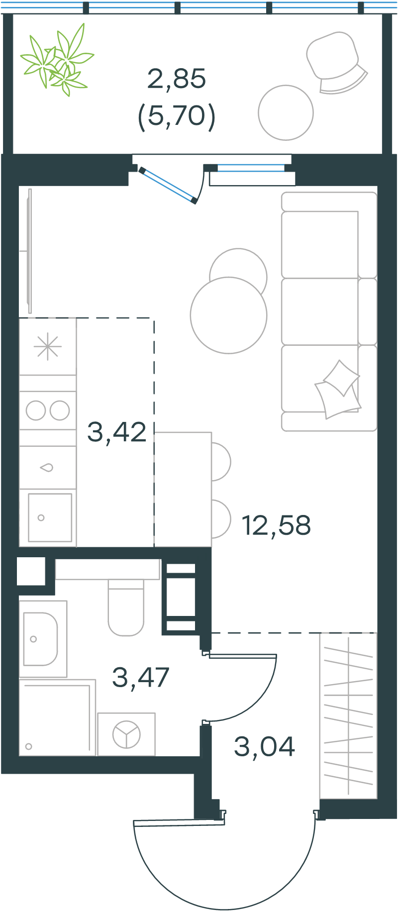 Квартира-студия, 25.2 м² в ЖК "Левел Мечникова" - планировка, фото №1