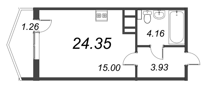 Квартира-студия, 24.35 м² - планировка, фото №1