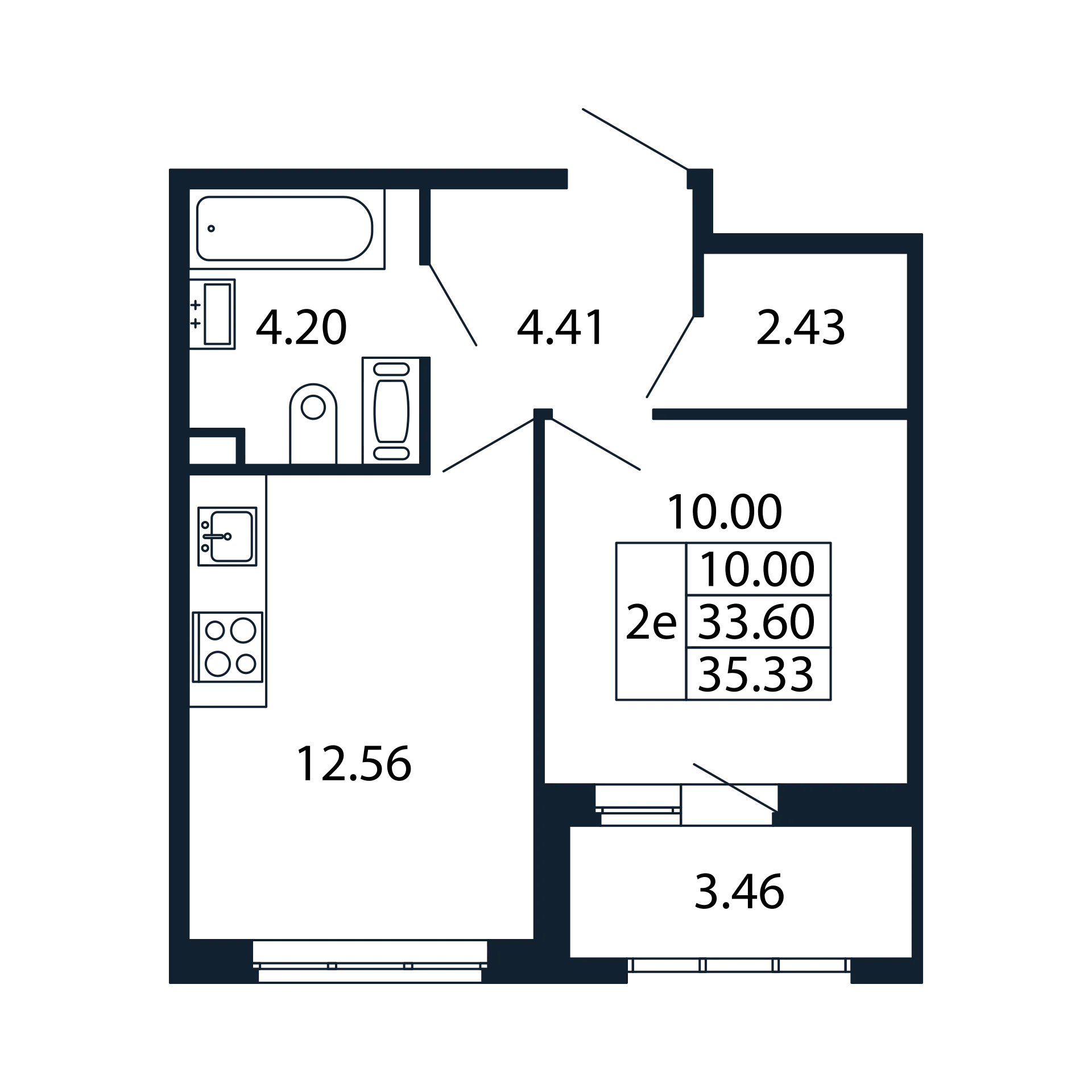 1-комнатная квартира, 33.6 м² - планировка, фото №1