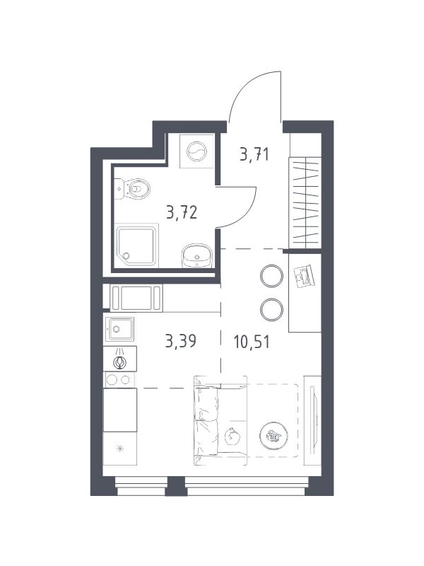 Квартира-студия, 21.33 м² в ЖК "Новое Колпино" - планировка, фото №1