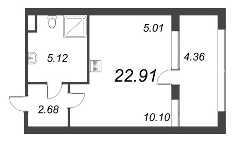 Квартира-студия, 22.91 м² в ЖК "Б15" - планировка, фото №1
