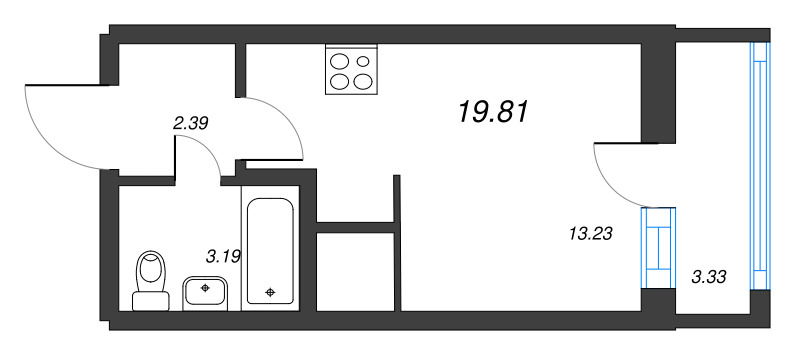 Квартира-студия, 19.81 м² - планировка, фото №1