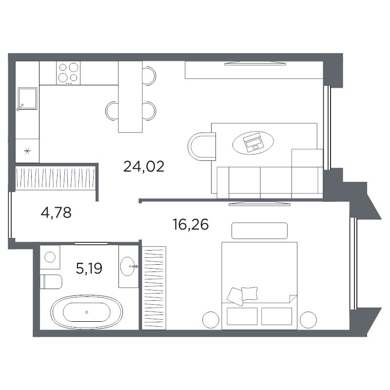 2-комнатная (Евро) квартира, 50.25 м² в ЖК "Акватория" - планировка, фото №1