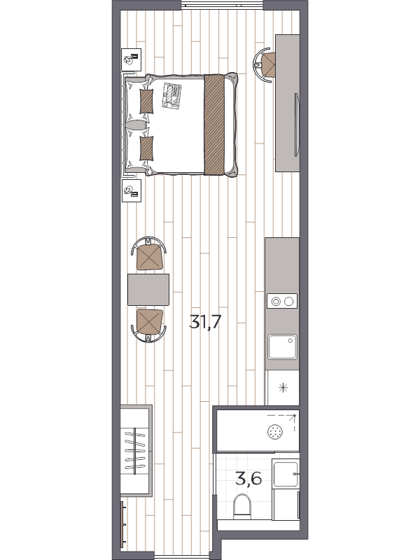 Квартира-студия, 35.3 м² в ЖК "Moskovsky AVENIR" - планировка, фото №1