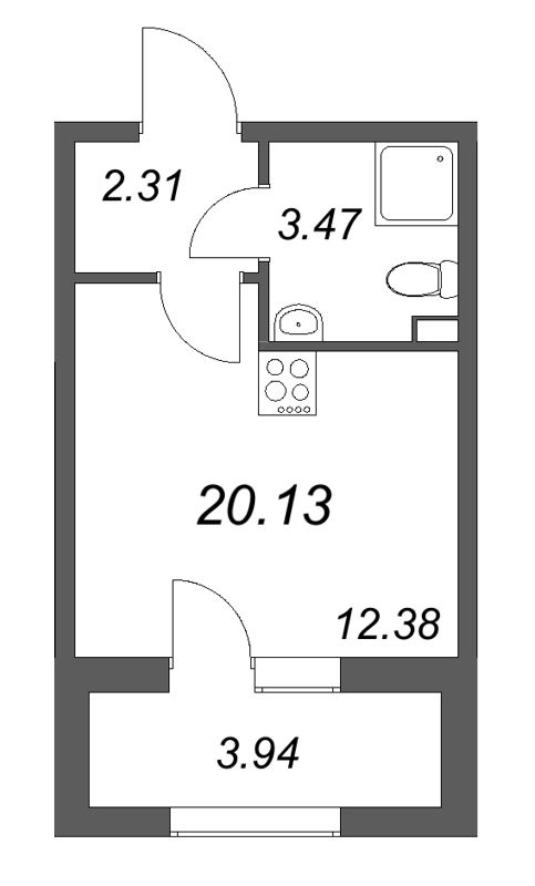 Квартира-студия, 20.13 м² в ЖК "Гранат" - планировка, фото №1