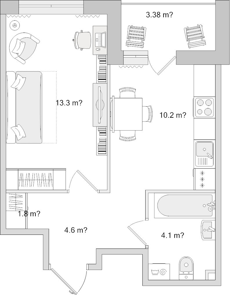1-комнатная квартира, 34 м² в ЖК "Dreamline" - планировка, фото №1