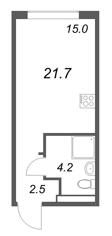 Квартира-студия, 21.7 м² - планировка, фото №1
