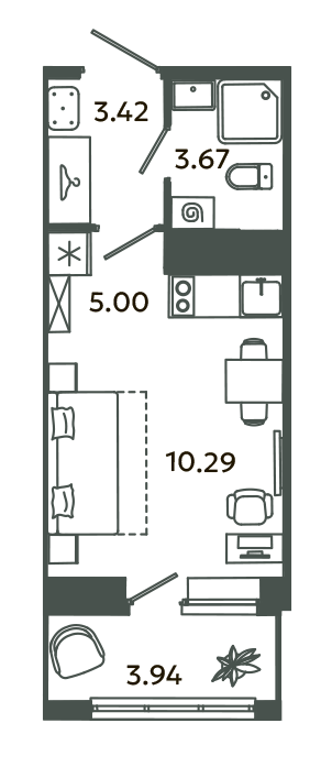 Квартира-студия, 23.56 м² - планировка, фото №1