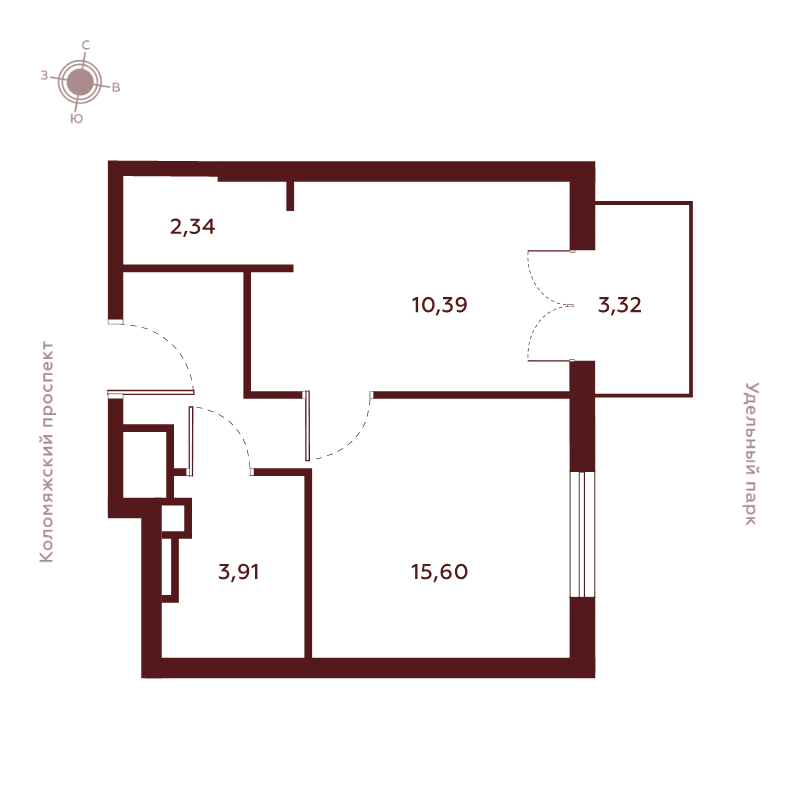 2-комнатная (Евро) квартира, 35.56 м² в ЖК "Saan" - планировка, фото №1