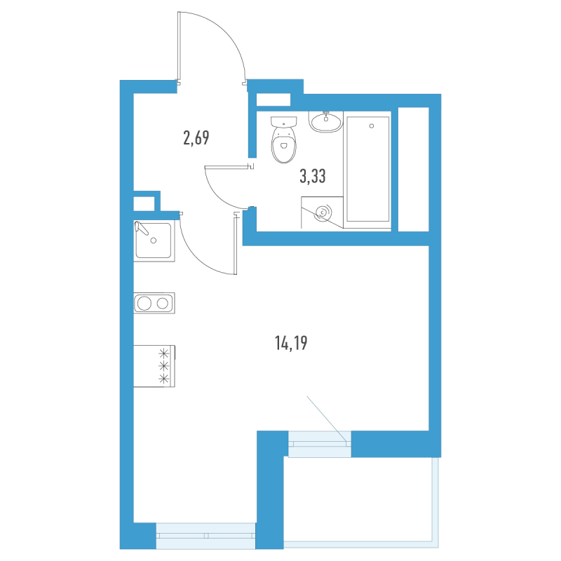 Квартира-студия, 21.5 м² в ЖК "Аэросити" - планировка, фото №1