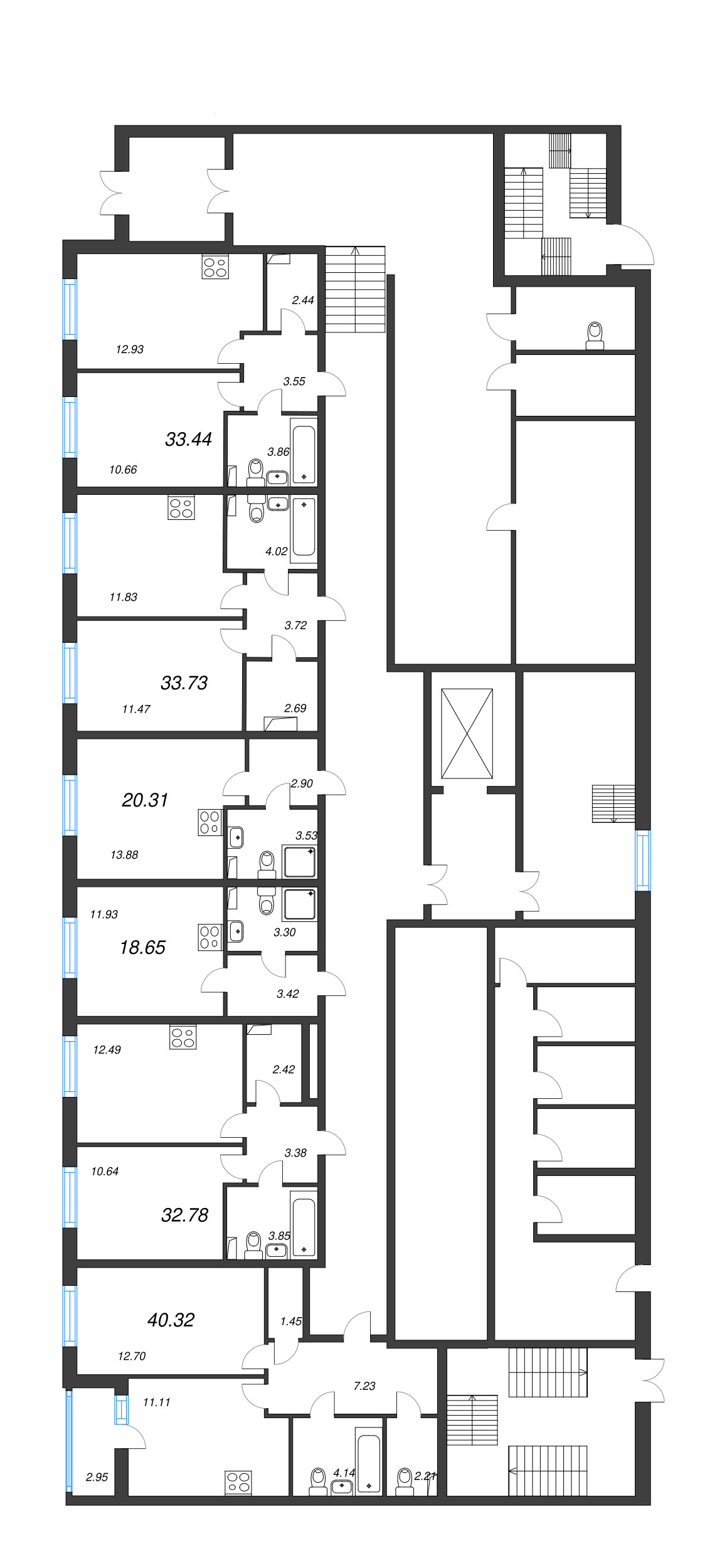 2-комнатная (Евро) квартира, 33.73 м² - планировка этажа
