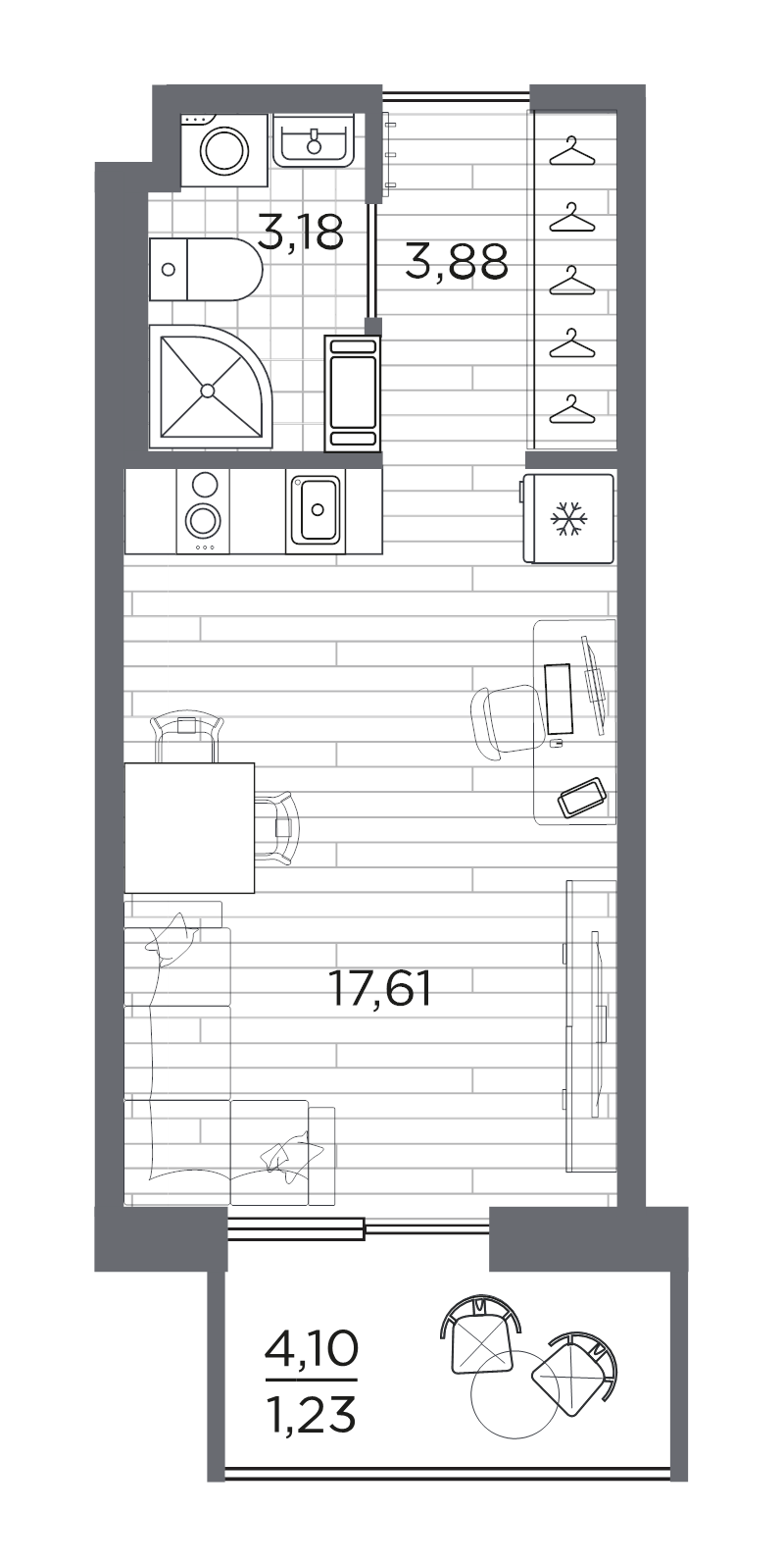 Квартира-студия, 25.9 м² в ЖК "Сезоны" - планировка, фото №1