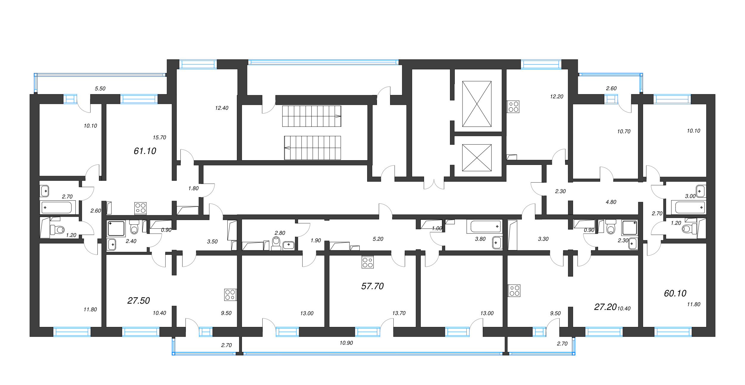 1-комнатная квартира, 27.2 м² в ЖК "Цветной город" - планировка этажа