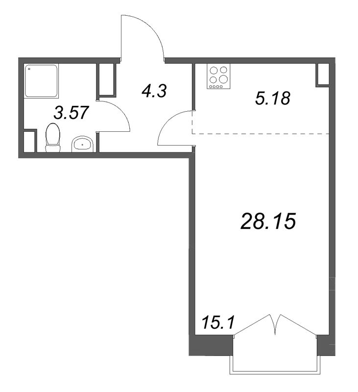 Квартира-студия, 28.15 м² в ЖК "Дом на Курской" - планировка, фото №1