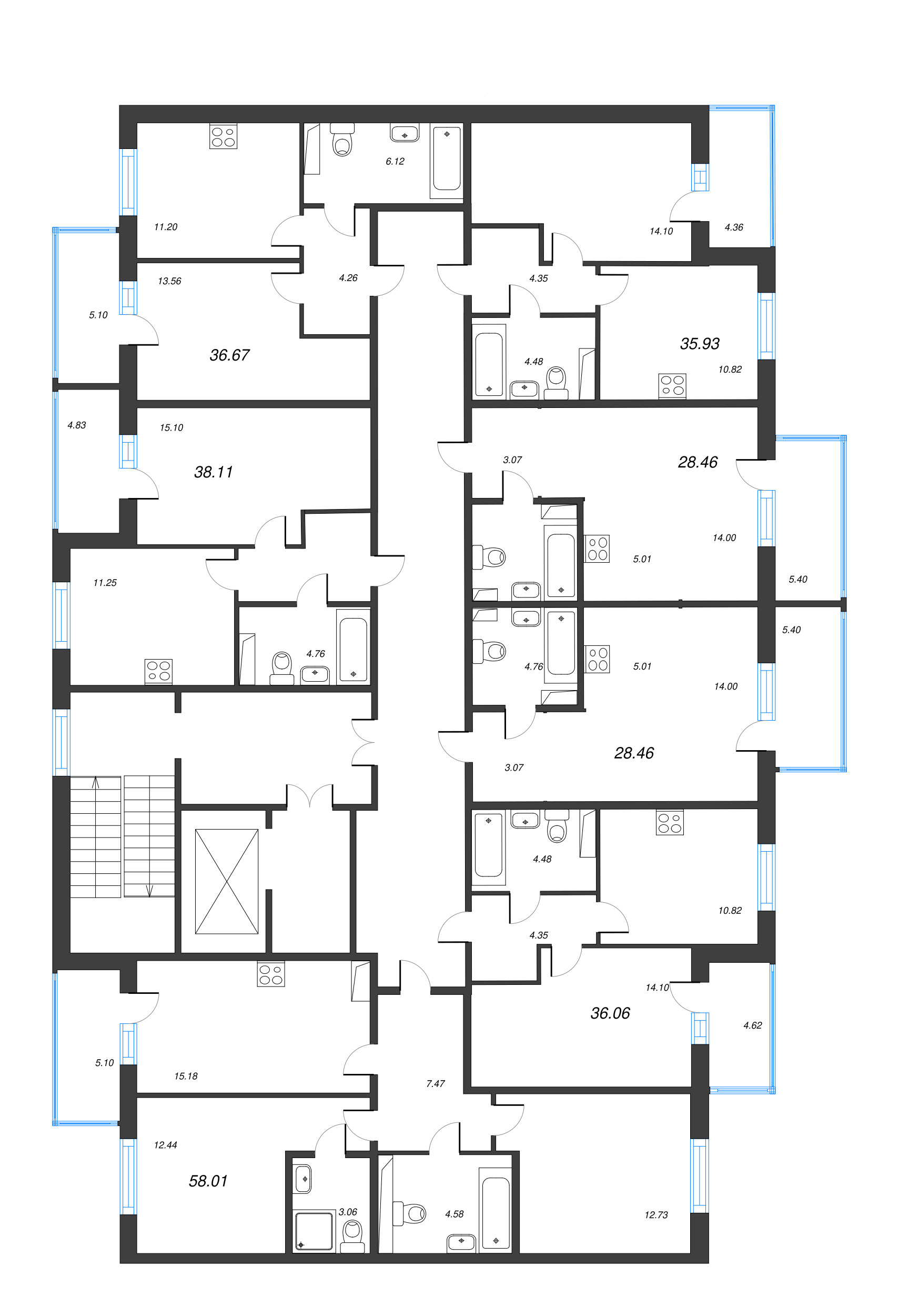 Квартира-студия, 28.46 м² в ЖК "IQ Гатчина" - планировка этажа