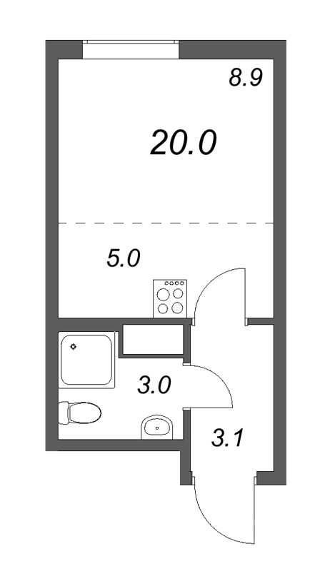 Квартира-студия, 20 м² - планировка, фото №1