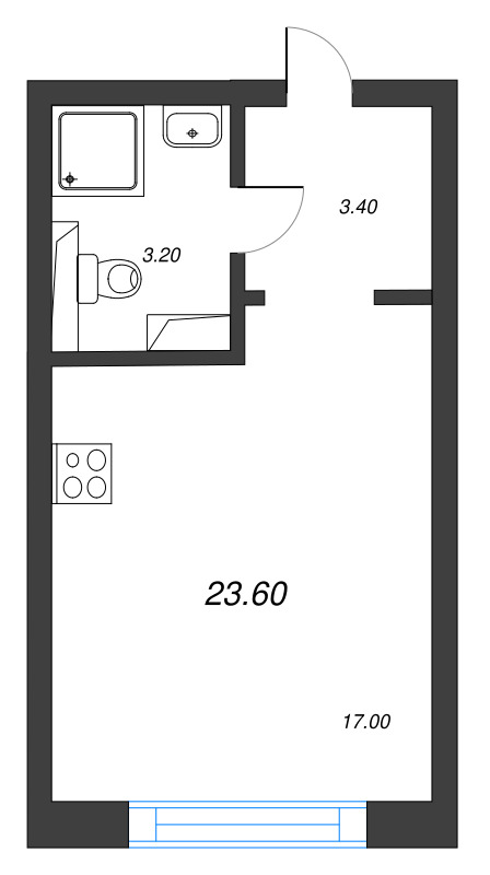Квартира-студия, 23.6 м² в ЖК "Большая Охта" - планировка, фото №1