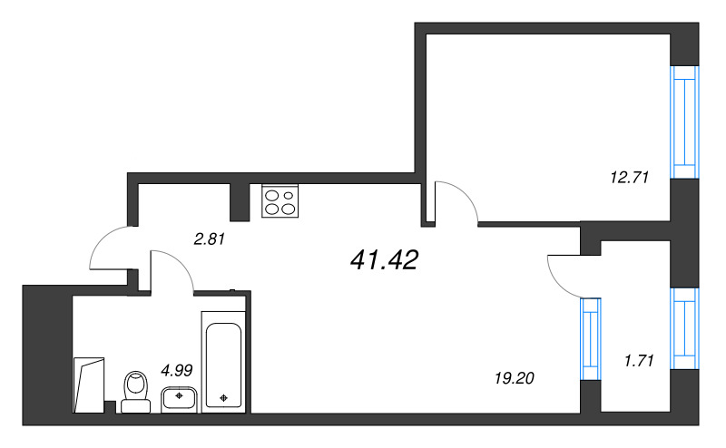 2-комнатная (Евро) квартира, 41.42 м² в ЖК "ОРО от Аквилон" - планировка, фото №1