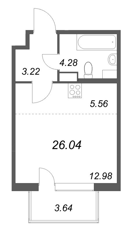 Квартира-студия, 26.04 м² в ЖК "ЮгТаун" - планировка, фото №1